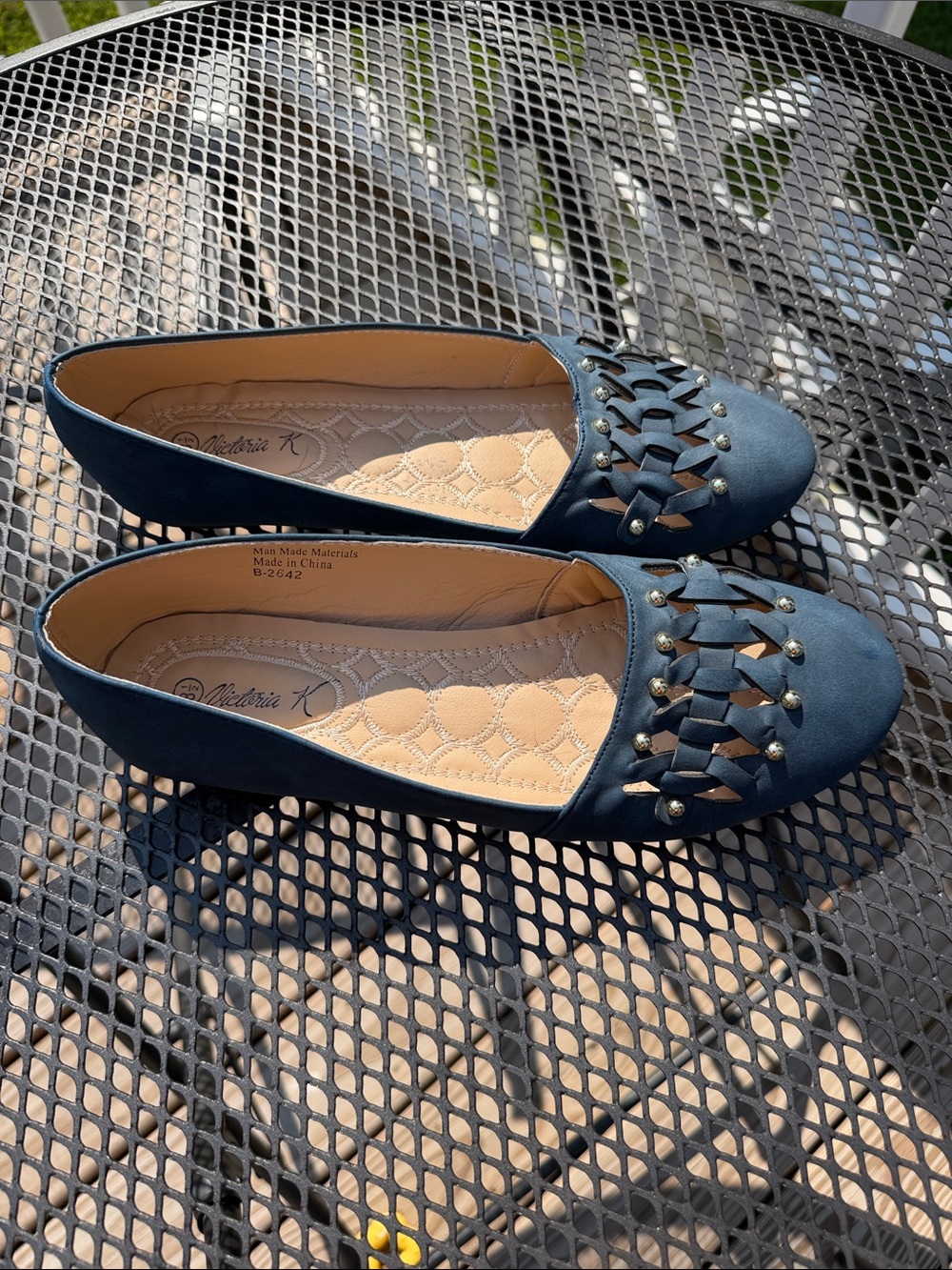 Victoria K Deep Blue Braided-Front Studded Flats
